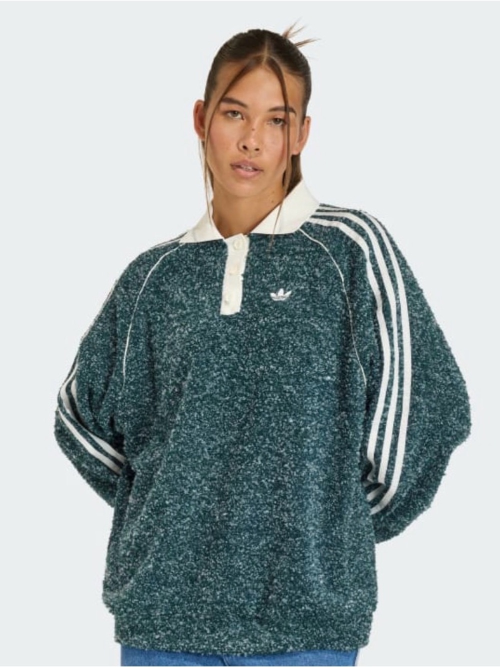 NWT ADIDAS ORIGINAL BOUCLE OVERSIZED POLO CREW, women’s- Sz XL